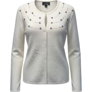 Heathcote Ivory Beaded Floral Twin Set Cardigan and Shell Cream Size Large